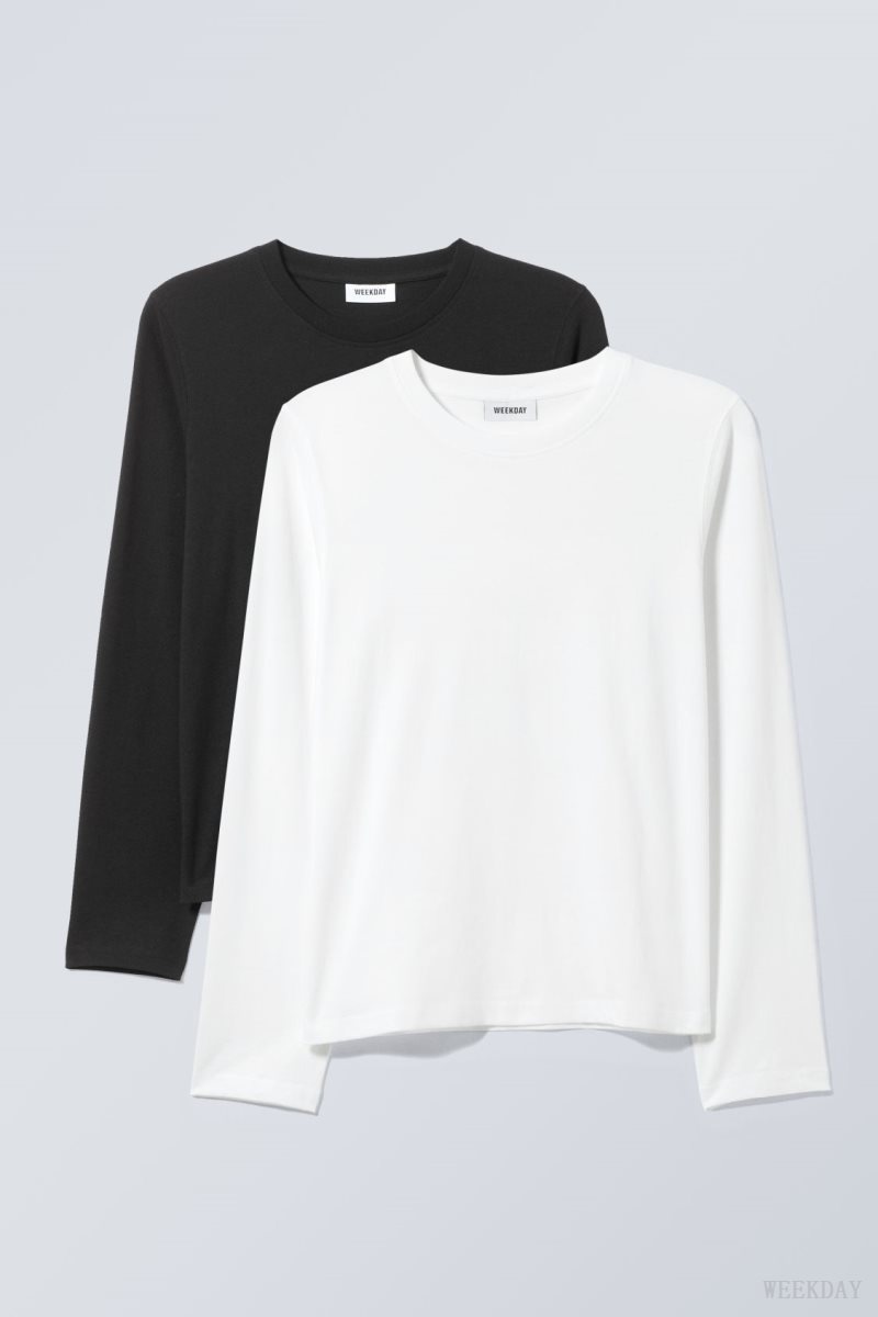 Weekday 2-pack Essence Standard Long Sleeves トップス レディース 黒 白 Japan | W3R-8027