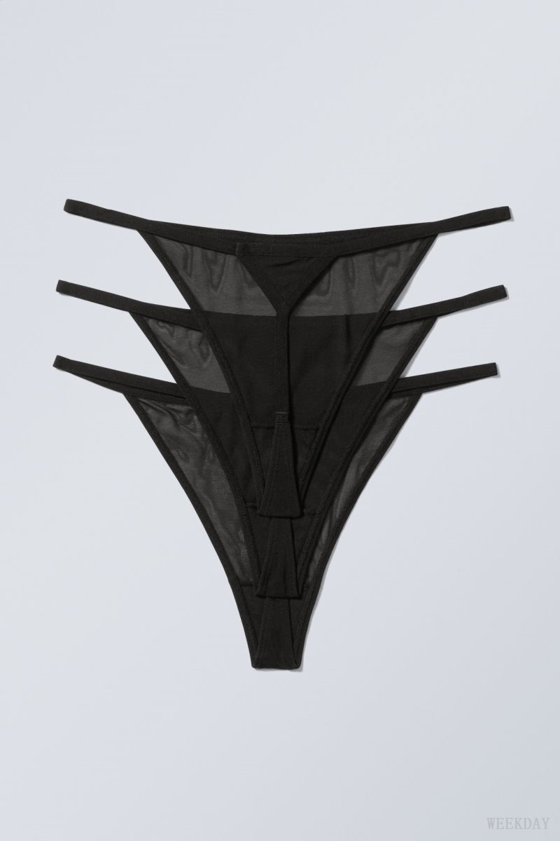 Weekday 3-pack Bonnie Tanga Mesh ひも ひも レディース 黒 Japan | Q2V-3296
