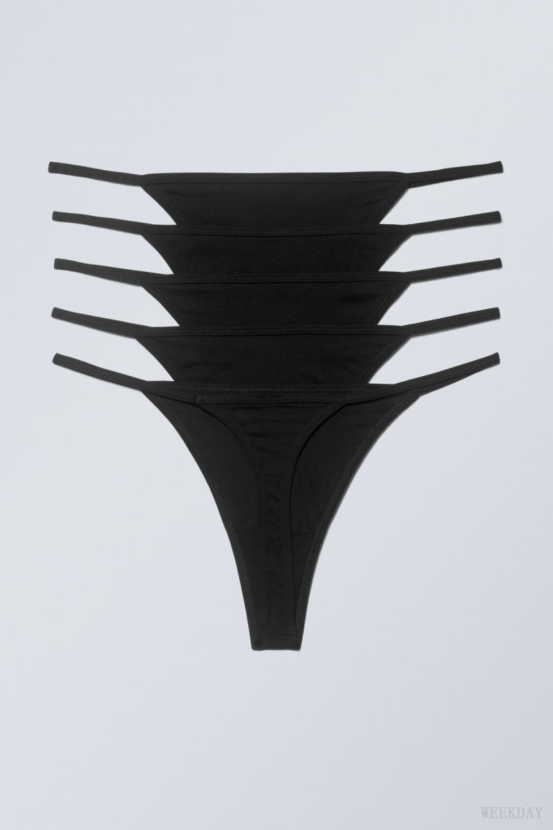 Weekday 5-pack Alex Cotton Tanga ひも ひも レディース 黒 Japan | S5W-8637