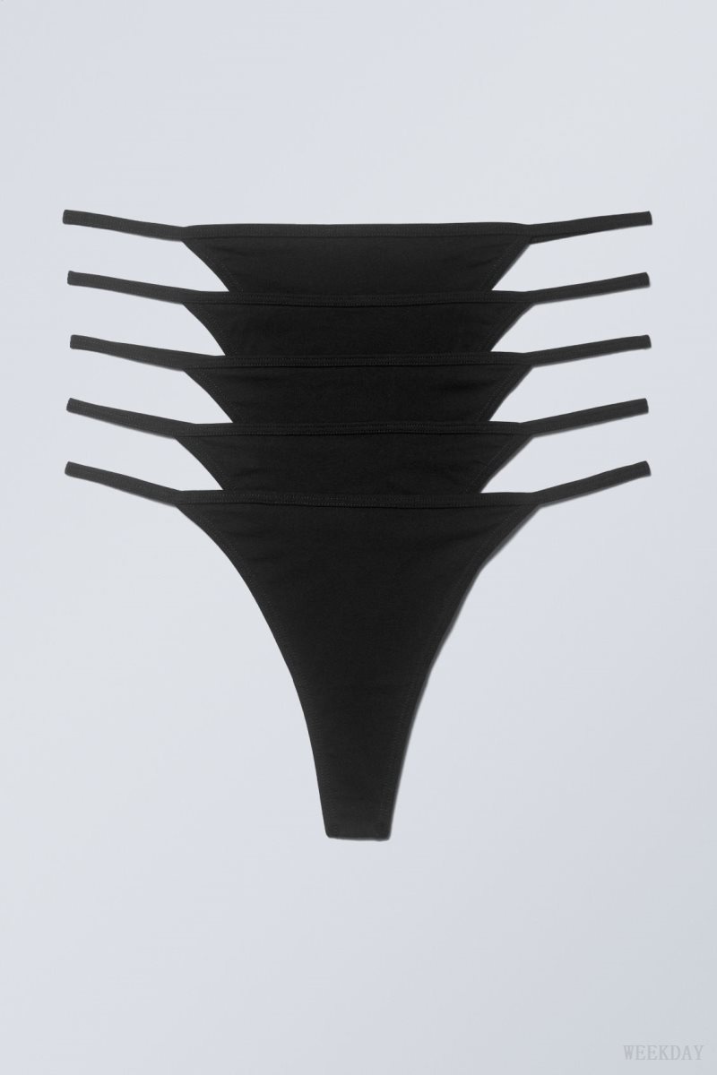 Weekday 5-pack Alex Cotton Tanga ひも ひも レディース 黒 Japan | S5W-8637