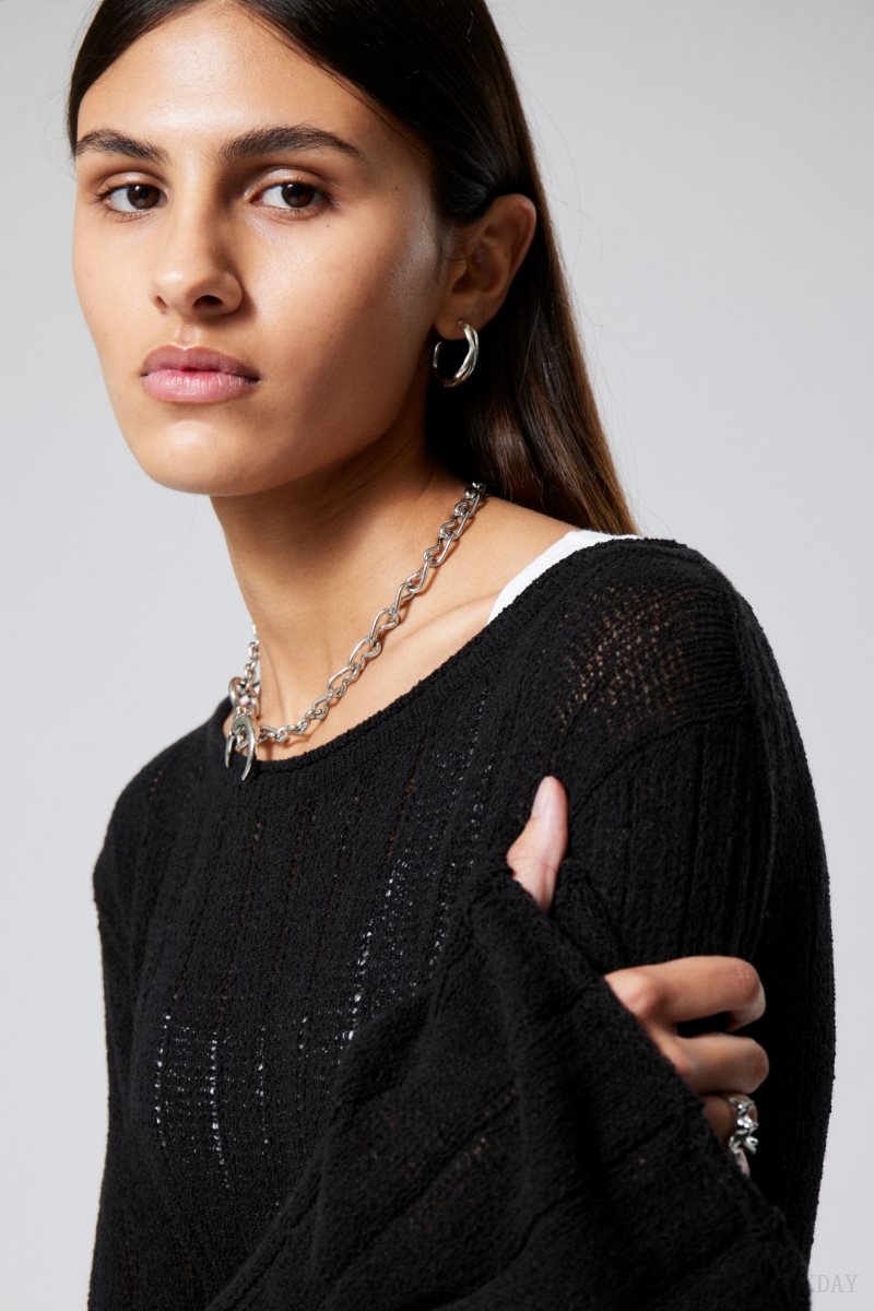 Weekday Anessa Sheer Knit Sweater セーター レディース 黒 Japan | X5F-5964
