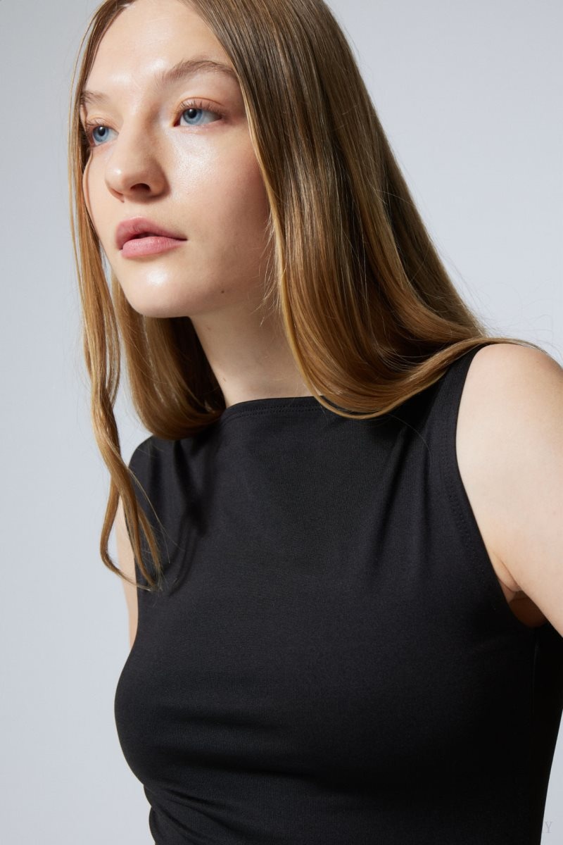 Weekday Annie Boatneck ノースリーブ top トップス レディース 黒 Japan | N1Q-6649