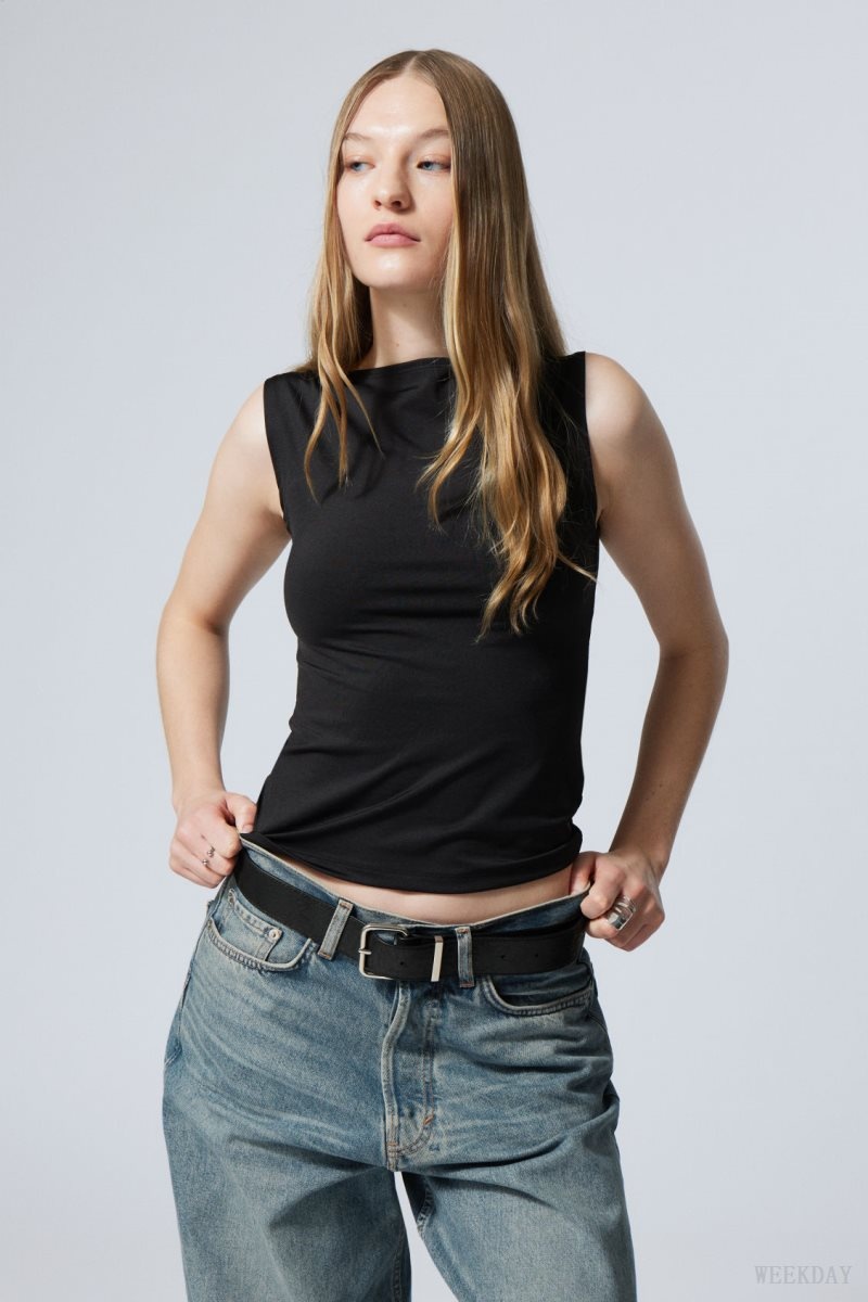 Weekday Annie Boatneck ノースリーブ top トップス レディース 黒 Japan | N1Q-6649