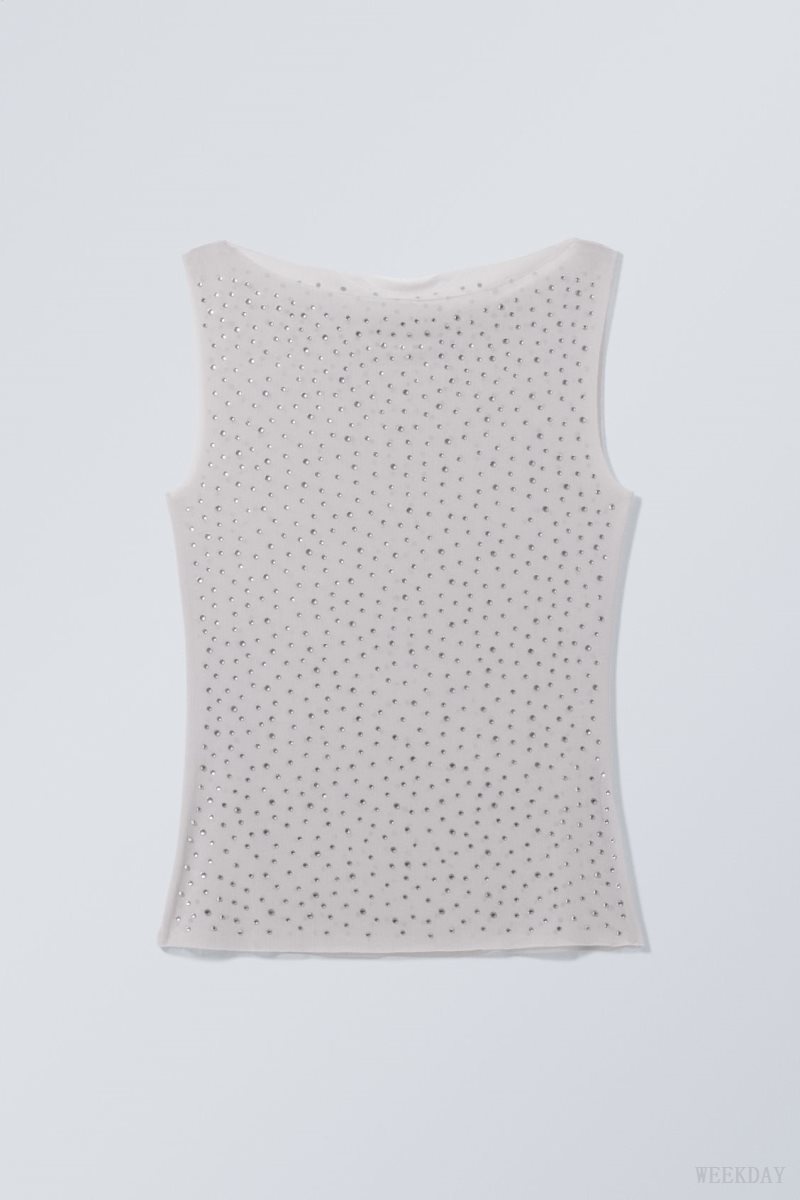 Weekday Annie Rhinestone Mesh Top トップス レディース ライトグレー Japan | Y5G-0307