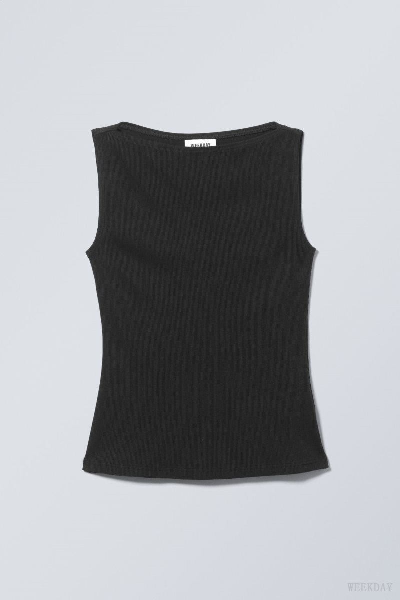 Weekday Annie Rib Boatneck Top トップス レディース 黒 Japan | V4A-6792