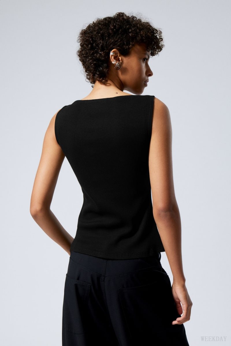 Weekday Annie Rib Boatneck Top トップス レディース 黒 Japan | V4A-6792