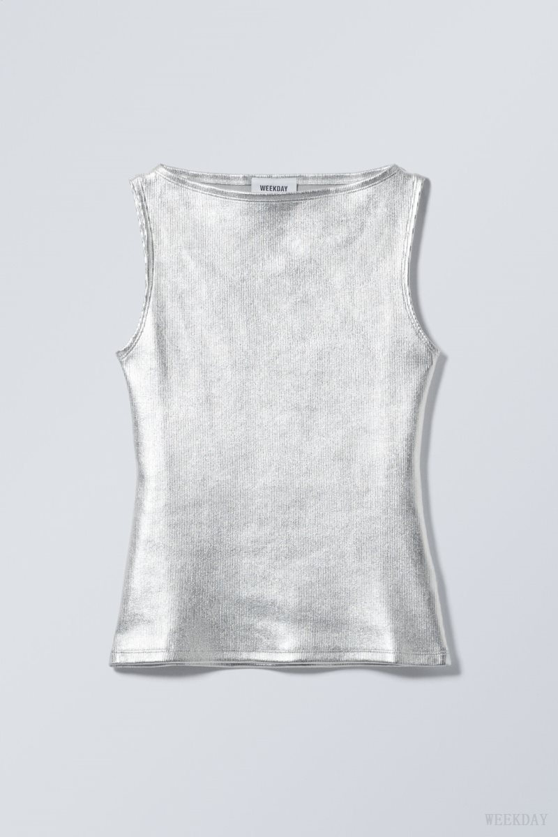 Weekday Annie Silver Boatneck Top トップス レディース シルバー Japan | F2R-7492