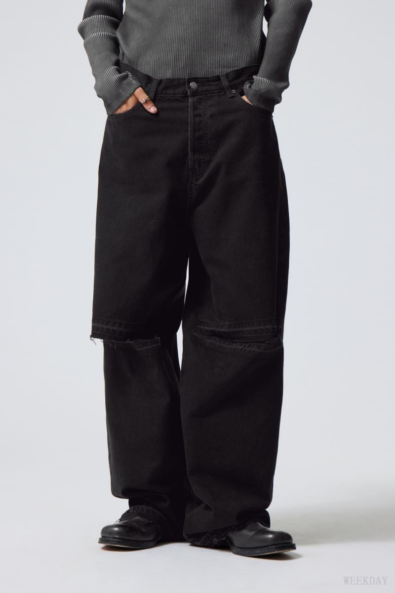 Weekday Astro Baggy Open Knee Jeans デニム レディース 黒 Japan | X9M-1994