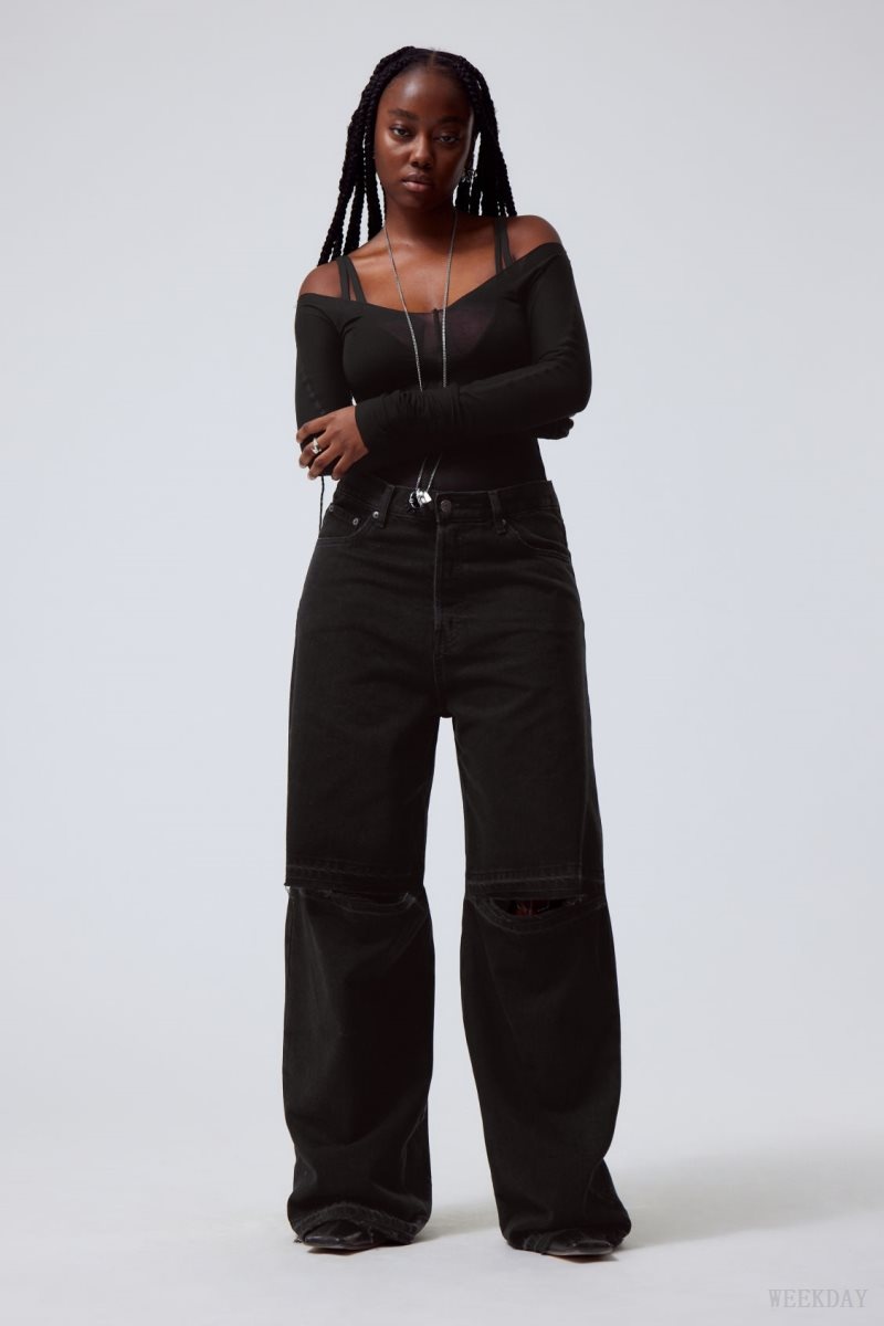 Weekday Astro Baggy Open Knee Jeans デニム レディース 黒 Japan | X9M-1994