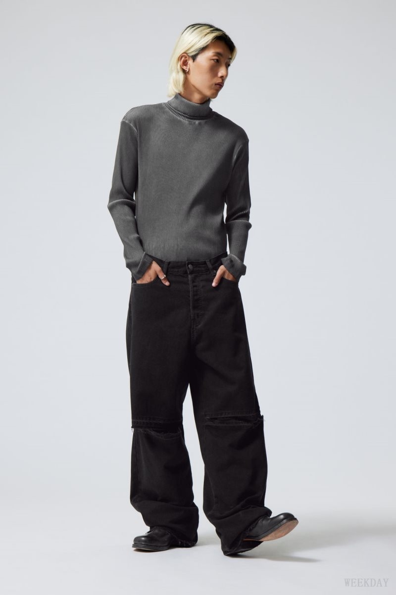 Weekday Astro Baggy Open Knee Jeans デニム レディース 黒 Japan | X9M-1994