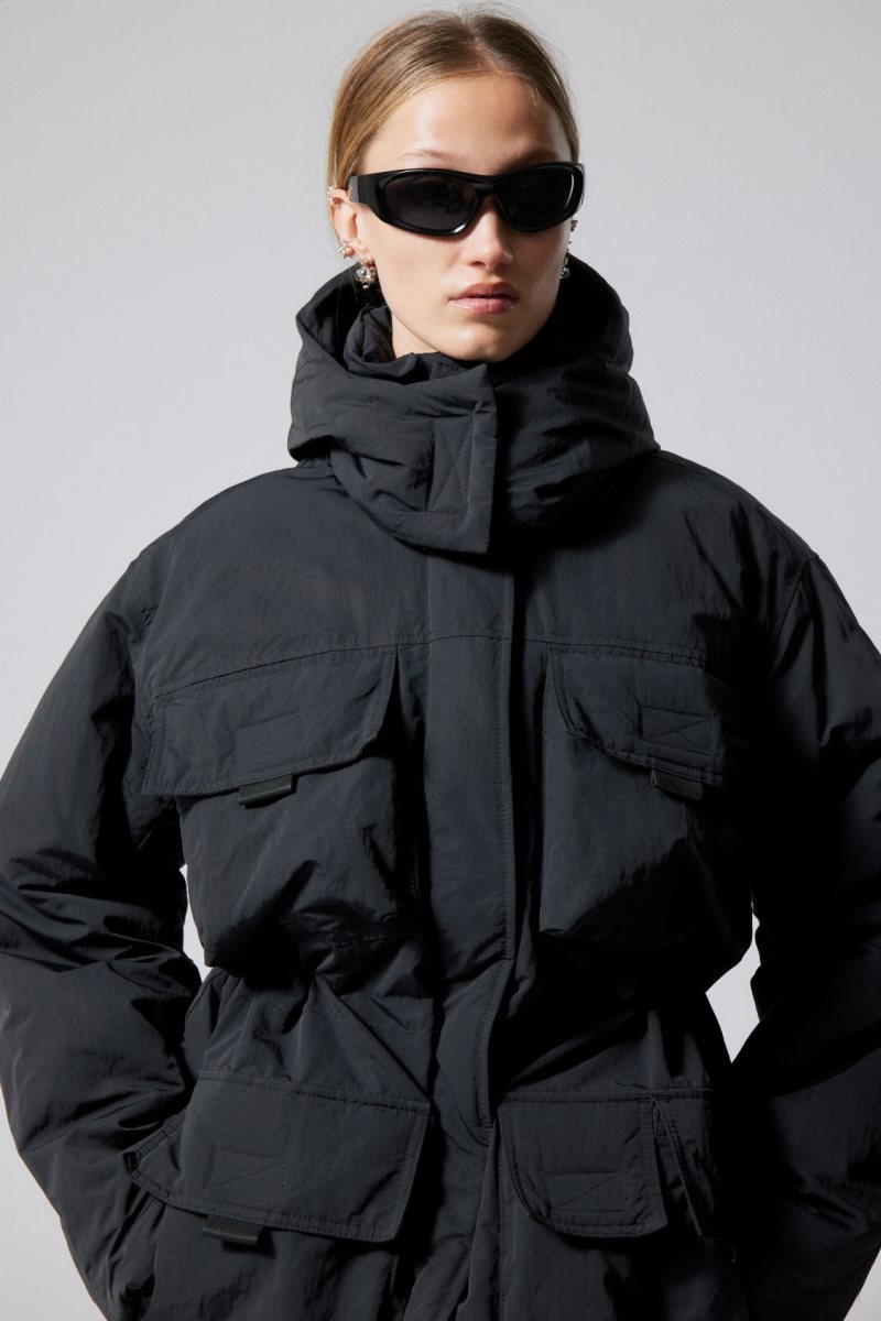 Weekday Attila パッド入り Parka ジャケット レディース 黒 Japan | C7V-2569