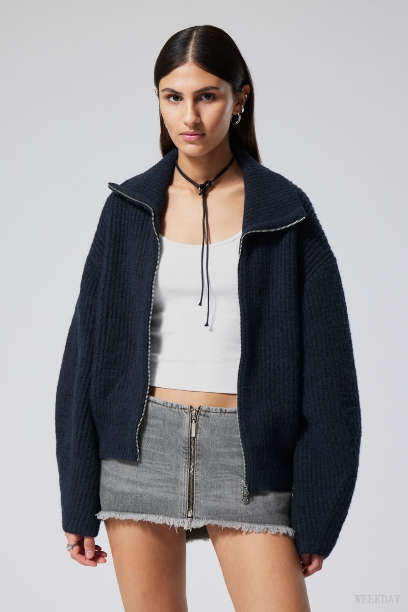 Weekday Bea Zip Cardigan セーター レディース ネイビー Japan | Z1M-9646