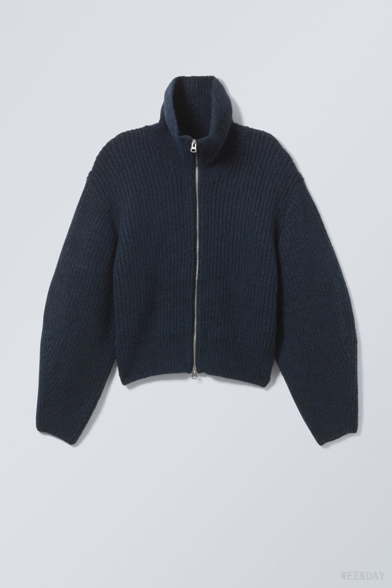 Weekday Bea Zip Cardigan セーター レディース ネイビー Japan | Z1M-9646