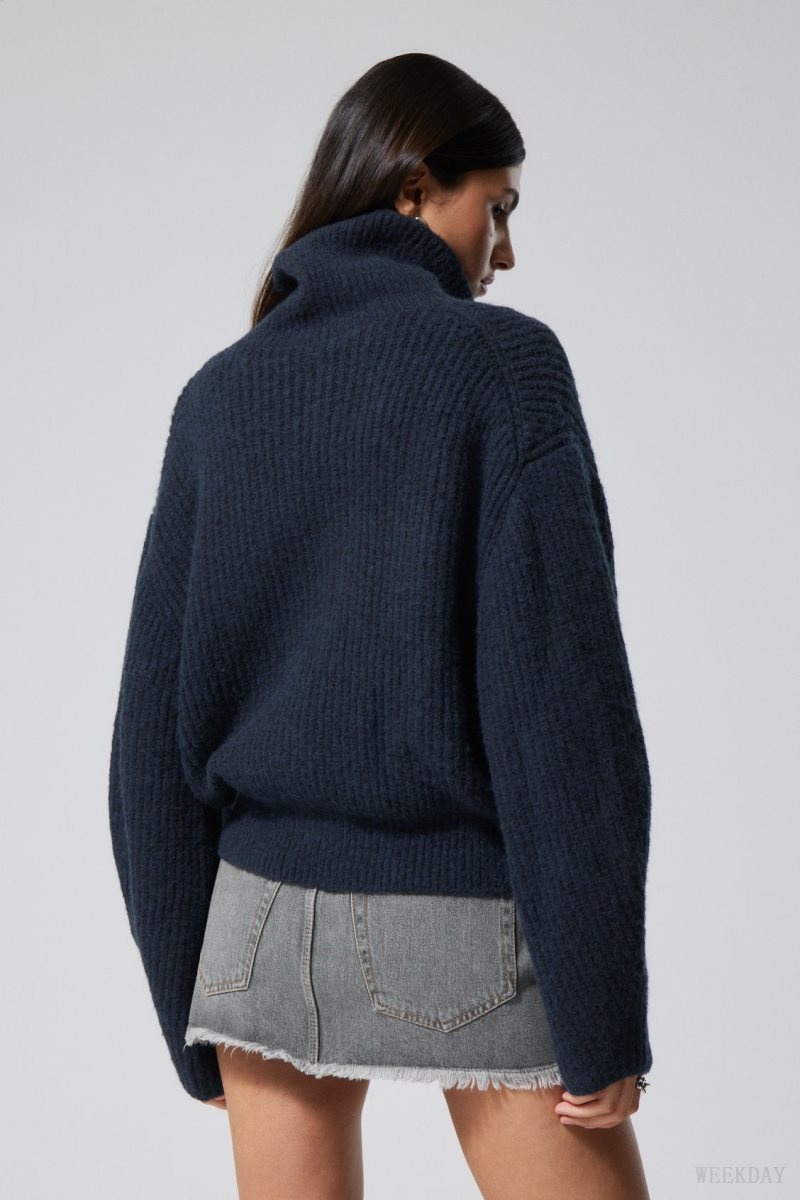 Weekday Bea Zip Cardigan セーター レディース ネイビー Japan | Z1M-9646