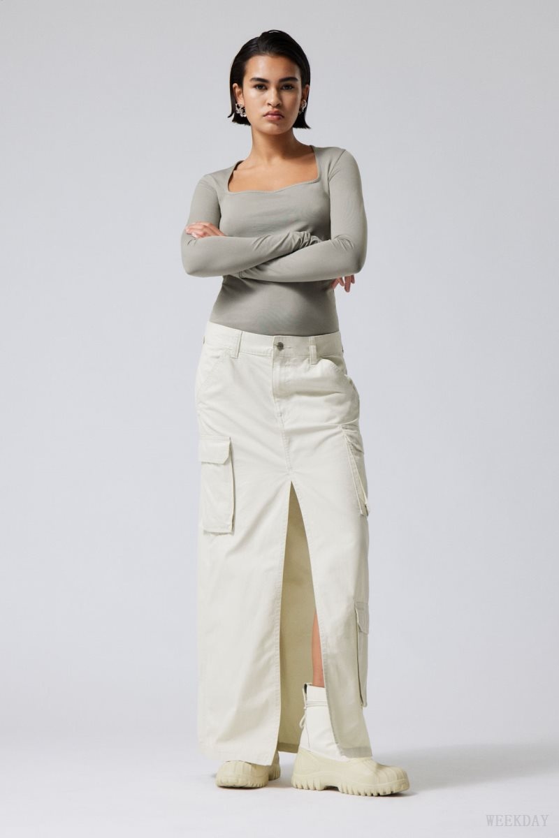 Weekday Billy Long Cargo Skirt スカート レディース Ecru Japan | R6N-2001