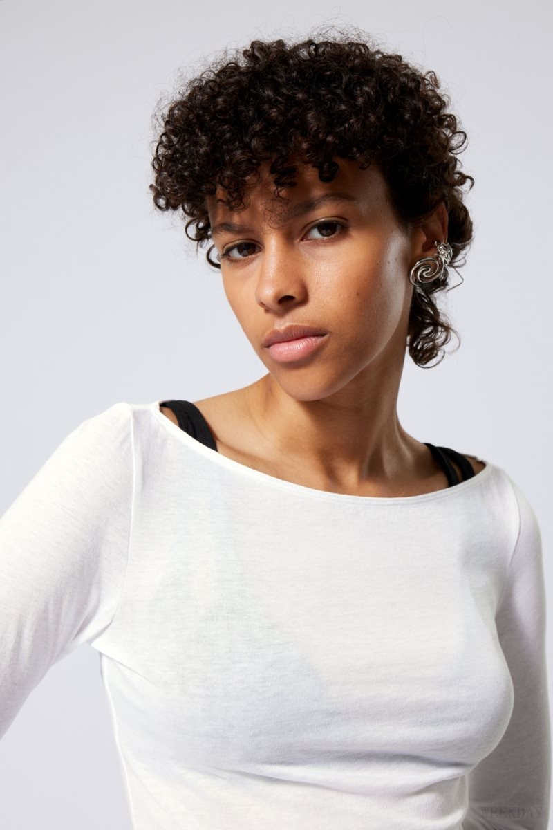Weekday Boatneck Fitted Long Sleeve Top トップス レディース 白 Japan | S6O-8551