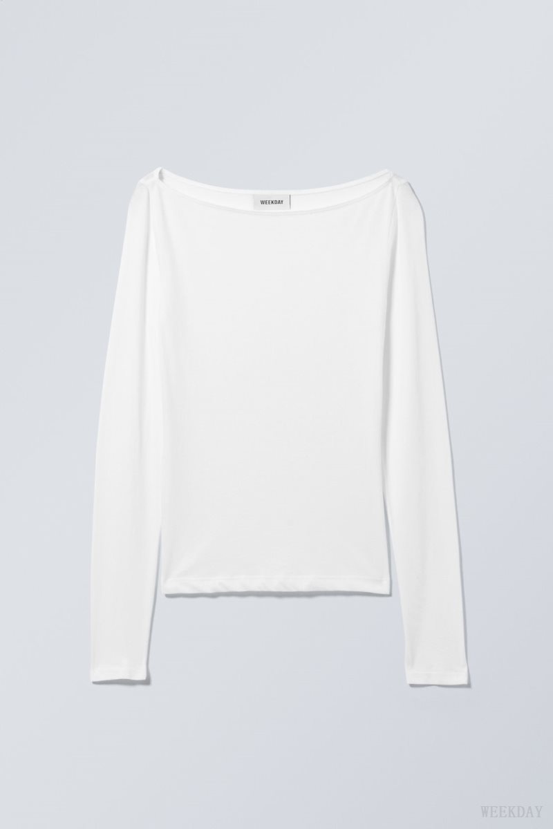 Weekday Boatneck Fitted Long Sleeve Top トップス レディース 白 Japan | S6O-8551