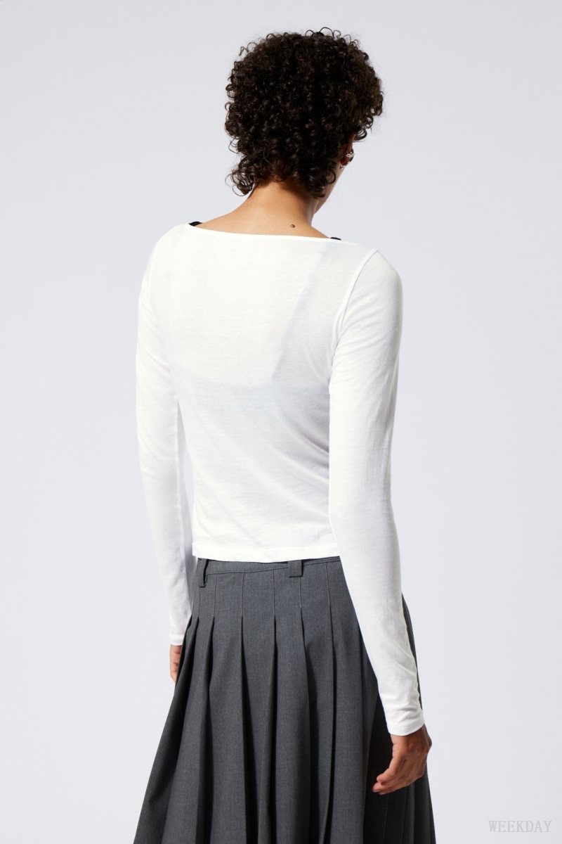 Weekday Boatneck Fitted Long Sleeve Top トップス レディース 白 Japan | S6O-8551