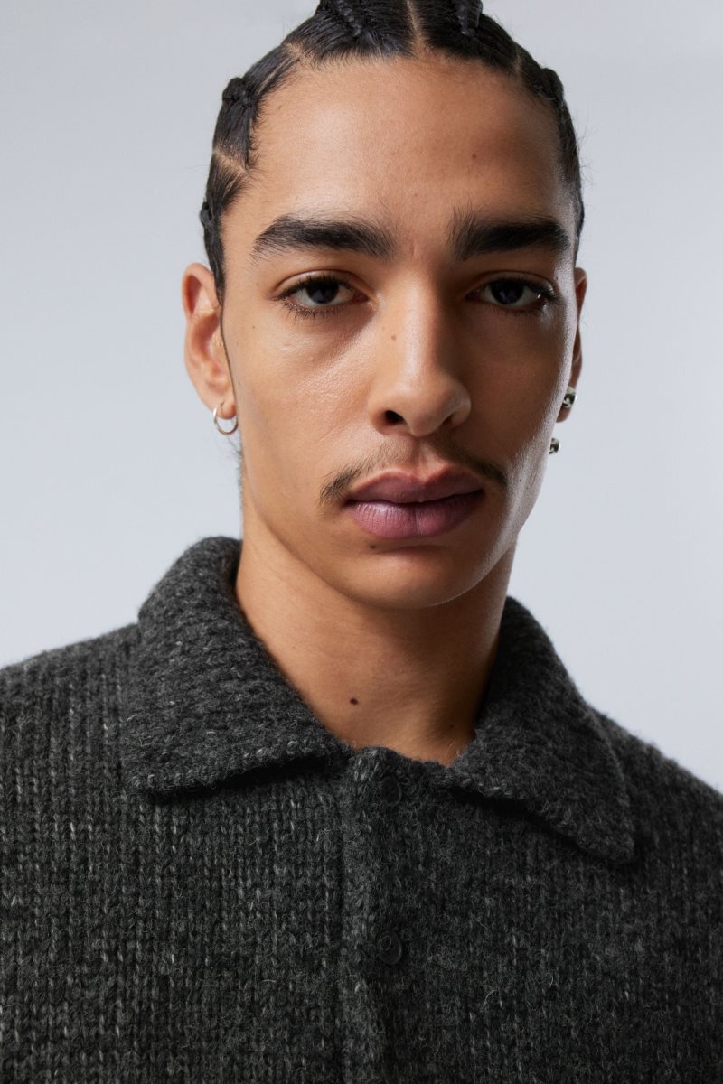 Weekday Bobby Relaxed ニット Polo Sweater セーター メンズ 暗グレー Japan | J9N-4458