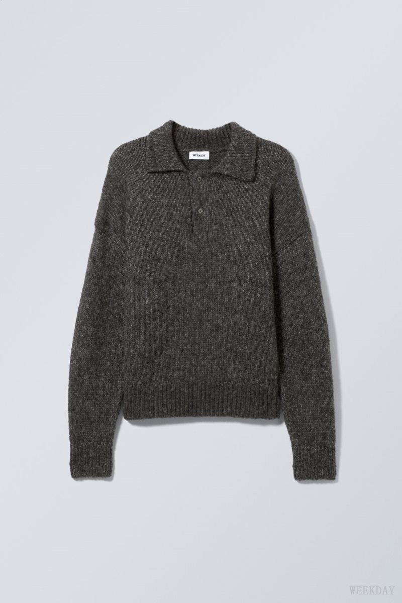 Weekday Bobby Relaxed ニット Polo Sweater セーター メンズ 暗グレー Japan | J9N-4458