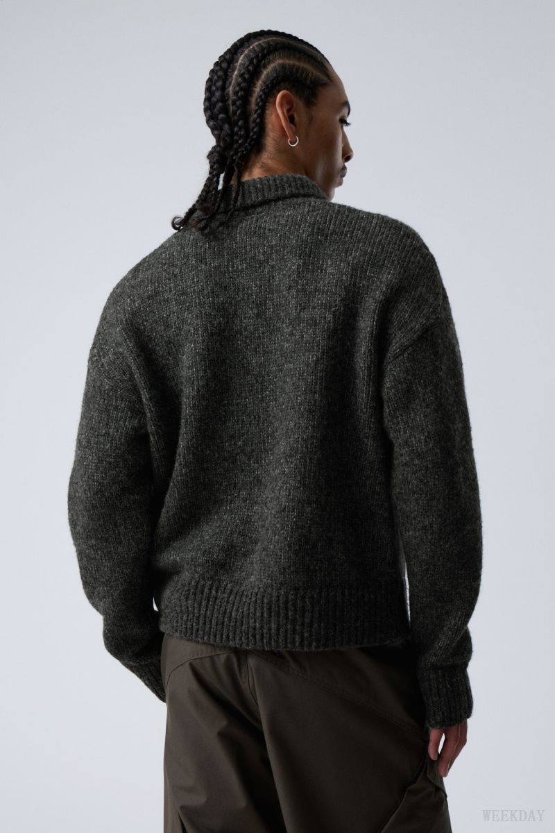 Weekday Bobby Relaxed ニット Polo Sweater セーター メンズ 暗グレー Japan | J9N-4458