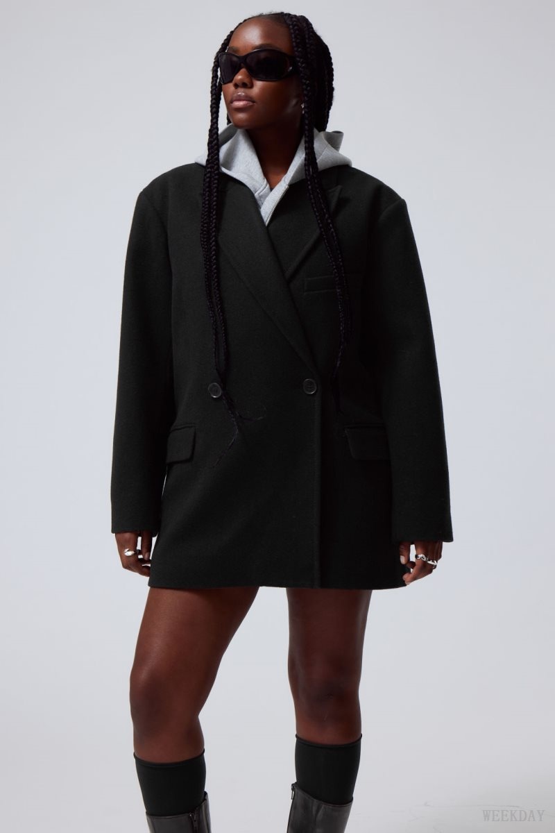 Weekday Carla Oversized ウール Blend Jacket ジャケット レディース 黒 Japan | B6L-0791