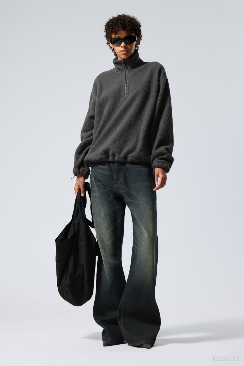 Weekday Cora Oversized Fleece Sweatshirt スウェットシャツ レディース 暗グレー Japan | Y7A-7227