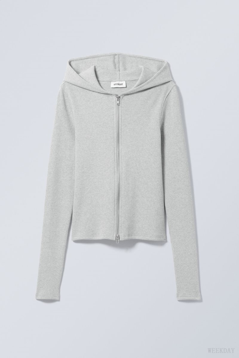 Weekday Cut Tight Zip Hoodie パーカー レディース グレー ブラウン Japan | M1B-5715