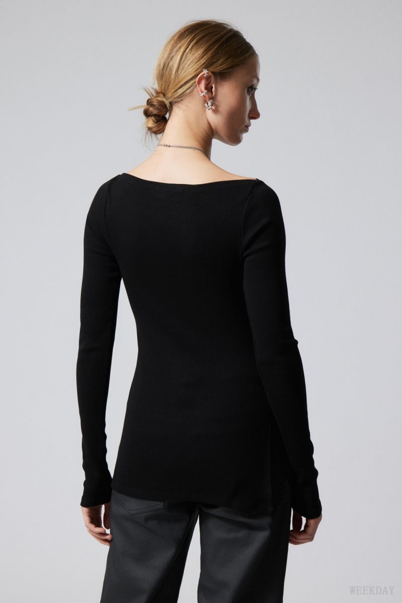 Weekday Cybele Slit Long Sleeve トップス レディース 黒 Japan | M0M-5349