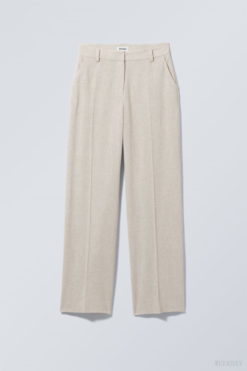 Weekday Cyrus Linen Mix Trousers ズボン レディース Ecru Japan | J0N-7872