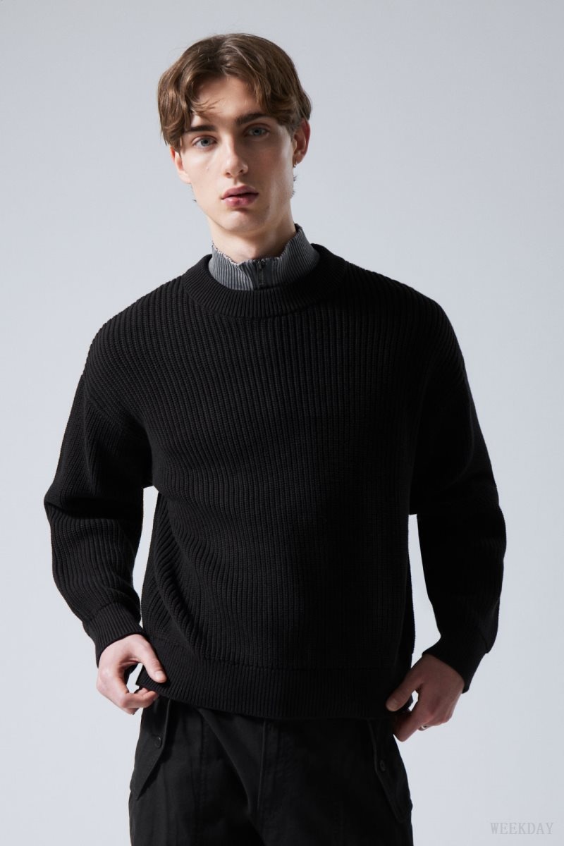 Weekday Daniel Regular Sweatshirt セーター メンズ 黒 Japan | J8H-6390