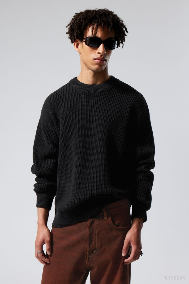 Weekday Daniel Regular Sweatshirt セーター メンズ 黒 Japan | J8H-6390