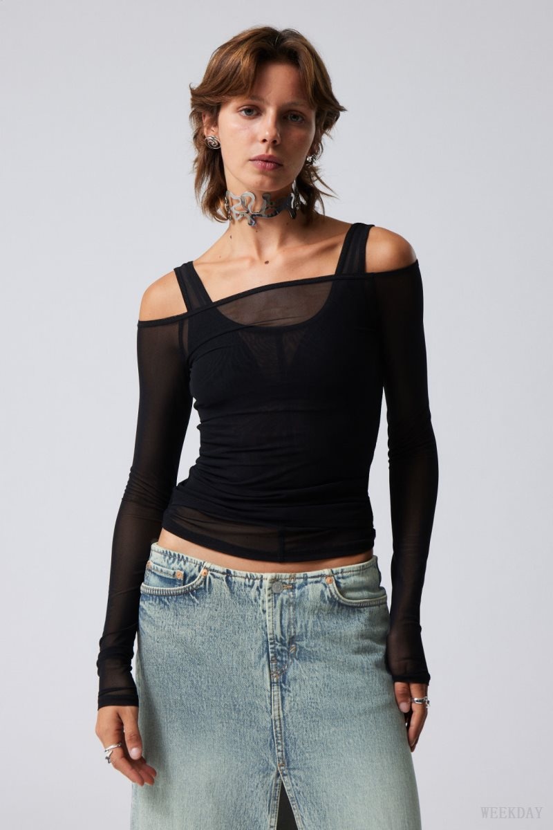 Weekday Double Layer Long Sleeve トップス レディース 黒 Japan | J1R-9484