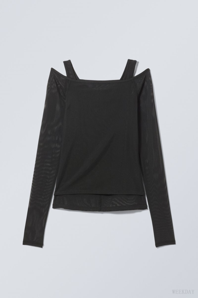Weekday Double Layer Long Sleeve トップス レディース 黒 Japan | J1R-9484