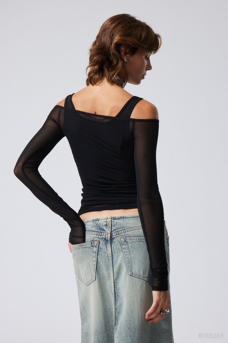 Weekday Double Layer Long Sleeve トップス レディース 黒 Japan | J1R-9484
