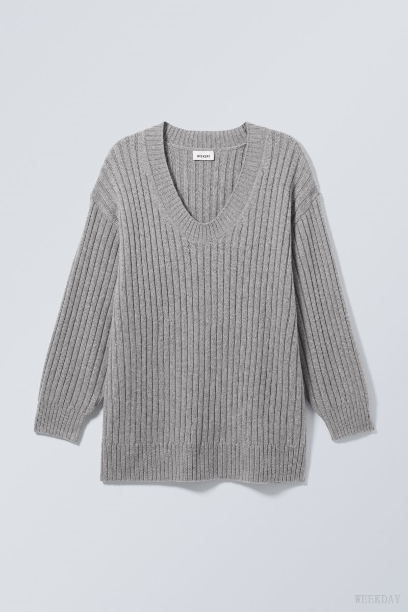 Weekday Eden Oversized ウール Blend Sweater セーター レディース グレー Japan | L3G-2795