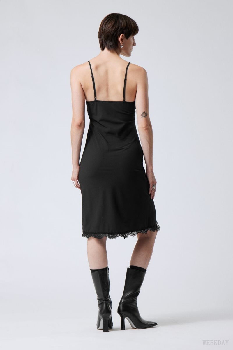 Weekday Effy Midi Slip レース ドレス ワンピース レディース 黒 Japan | S4S-0971