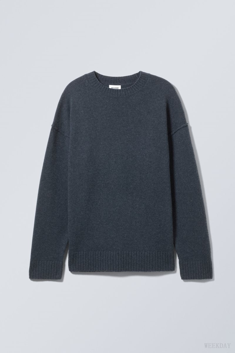 Weekday Eloise Oversized ウール Sweater セーター レディース ネイビー Japan | H6K-4811