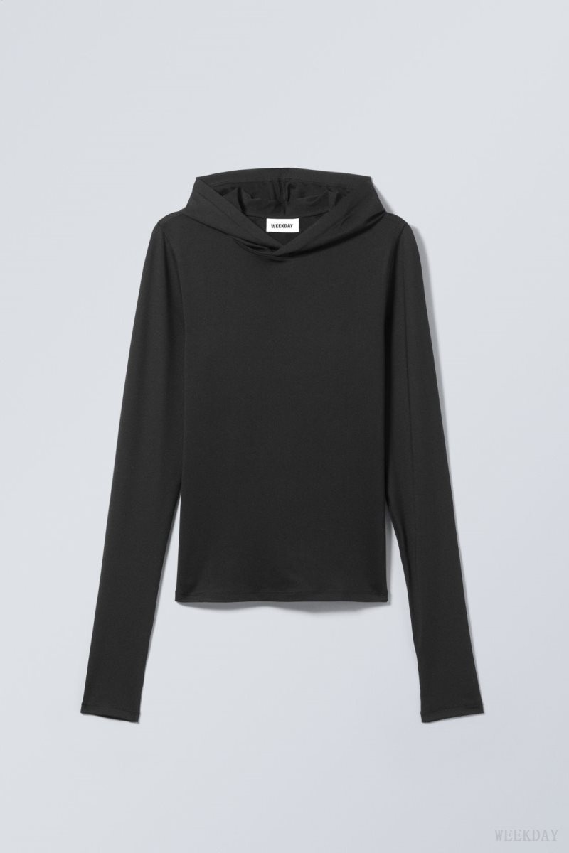 Weekday Emily フード付き Longsleeve Top トップス レディース 黒 Japan | D2J-7809