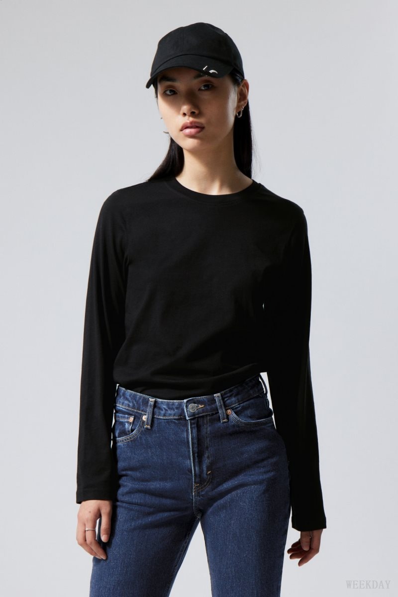 Weekday Essence Standard Long Sleeve トップス レディース 黒 Japan | U2E-2077