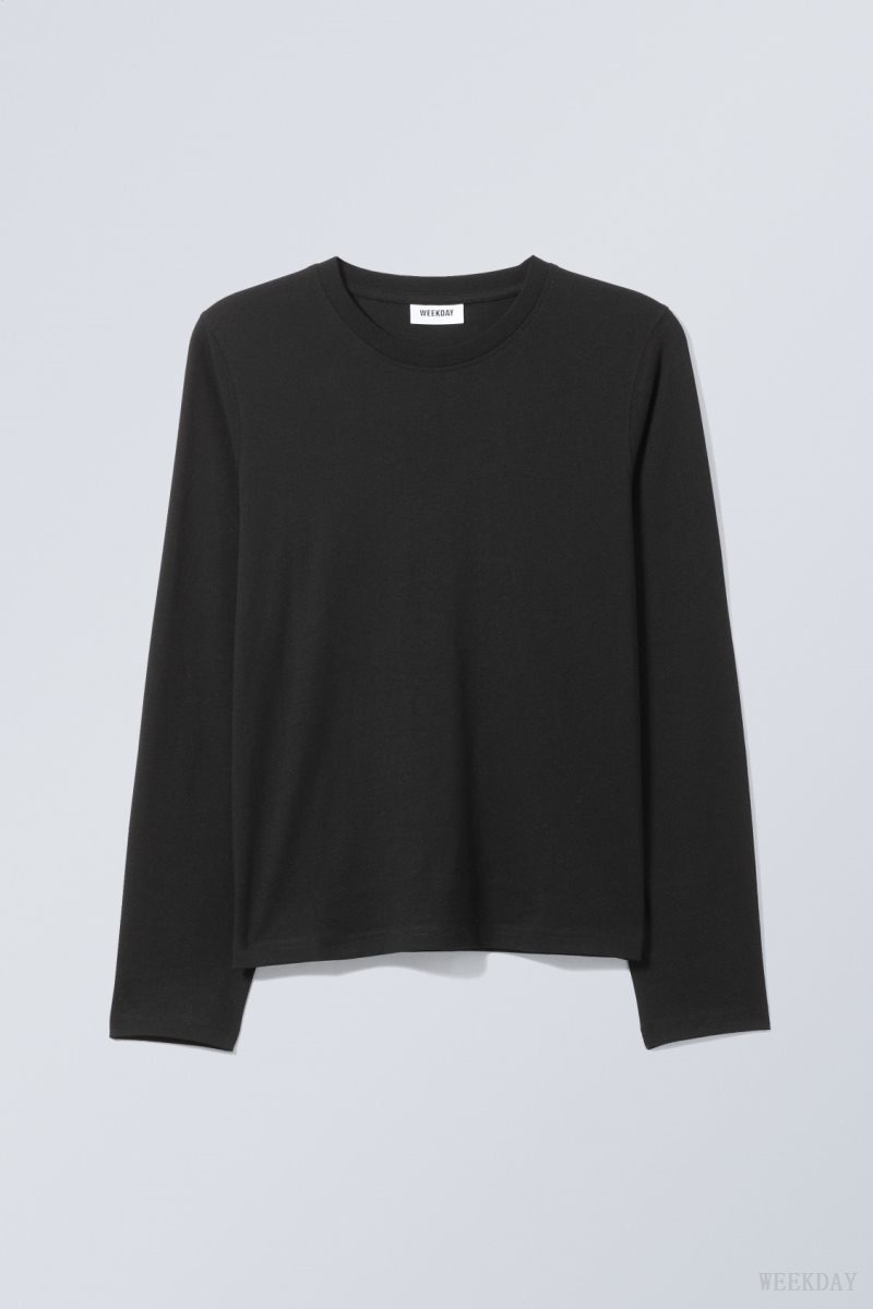 Weekday Essence Standard Long Sleeve トップス レディース 黒 Japan | U2E-2077