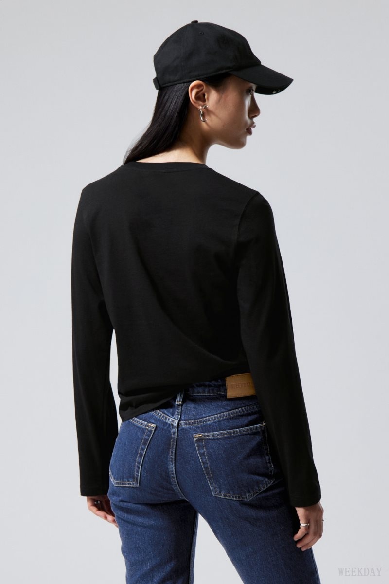 Weekday Essence Standard Long Sleeve トップス レディース 黒 Japan | U2E-2077