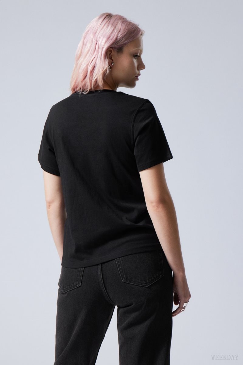 Weekday Essence Standard T-shirt Tシャツ レディース 黒 Japan | J7T-5648
