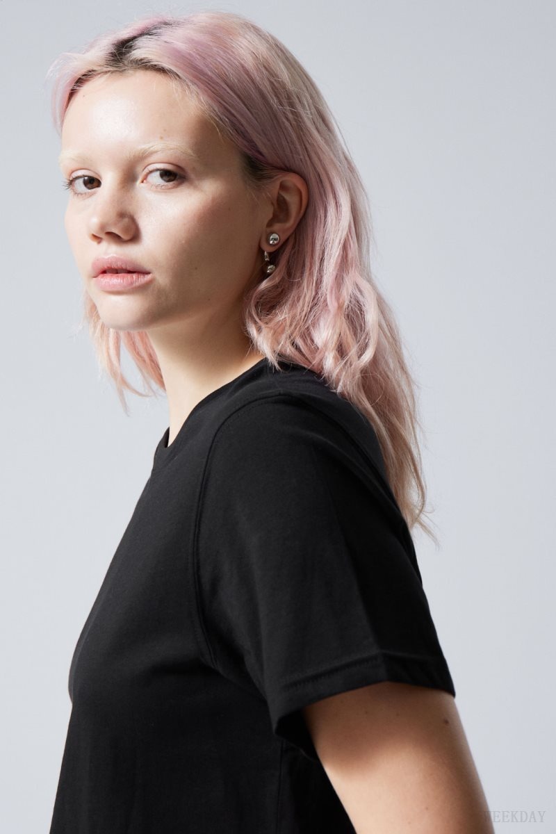 Weekday Essence Standard T-shirt Tシャツ レディース 黒 Japan | J7T-5648