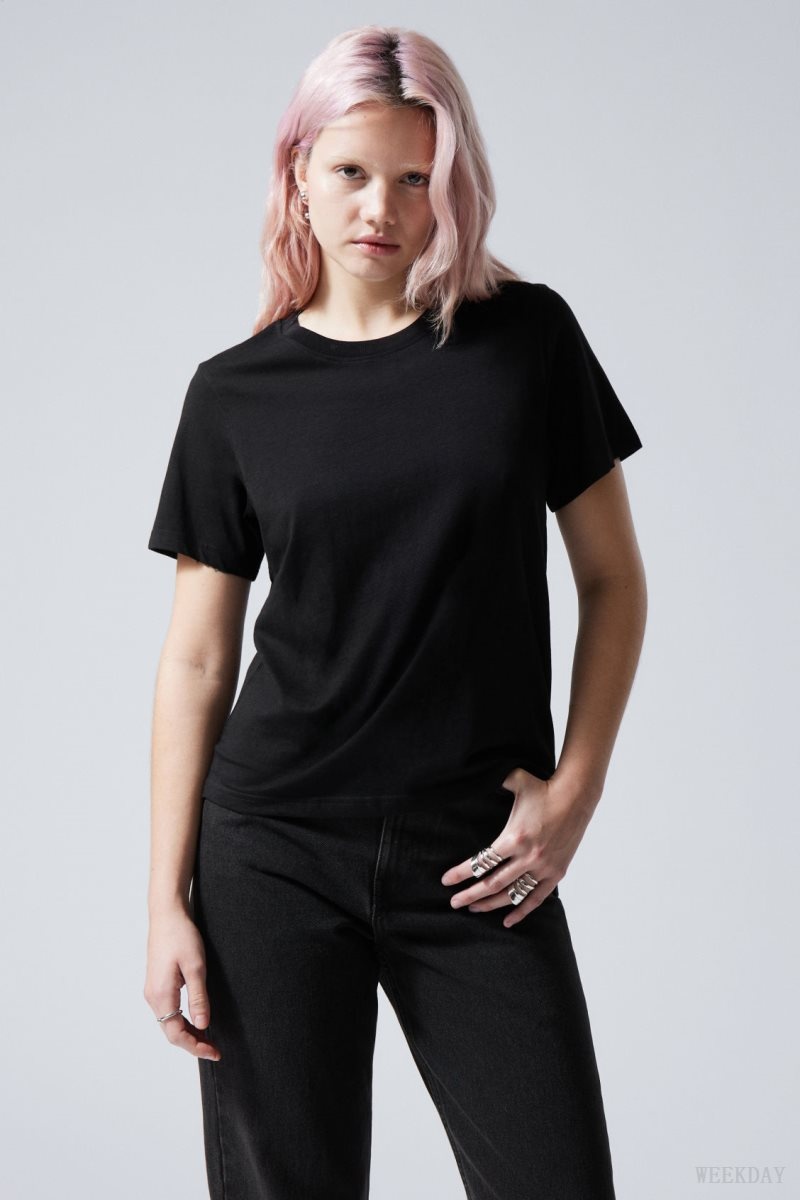 Weekday Essence Standard T-shirt Tシャツ レディース 黒 Japan | J7T-5648