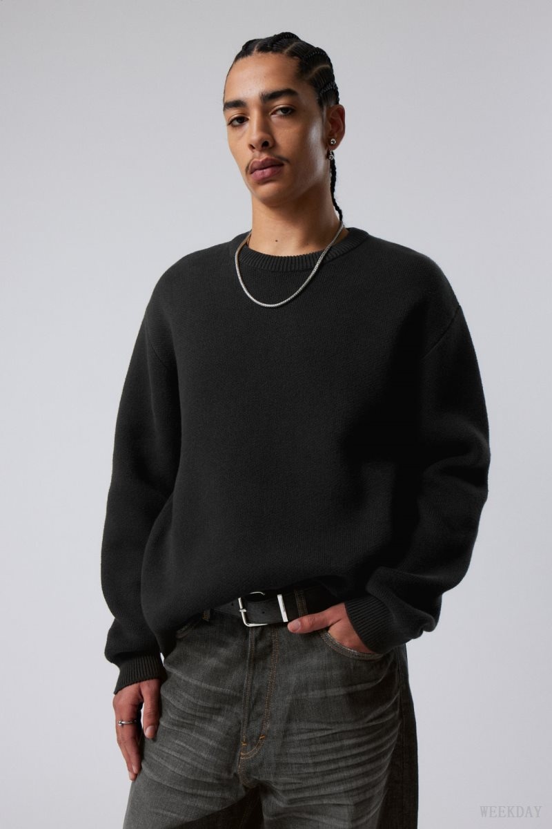 Weekday Fabian Jacquard Knit Sweater セーター メンズ 黒 Japan | T8A-9196