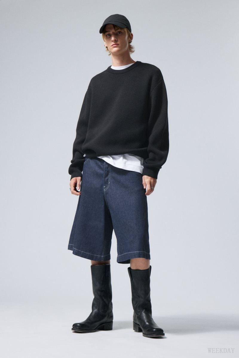 Weekday Fabian Jacquard Knit Sweater セーター メンズ 黒 Japan | T8A-9196