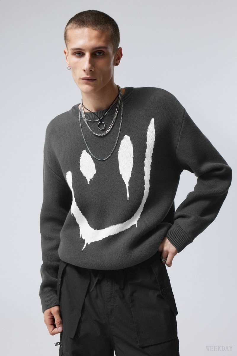 Weekday Fabian グラフィック Sweater セーター メンズ Drippy Smiling Face Japan | D2T-9838