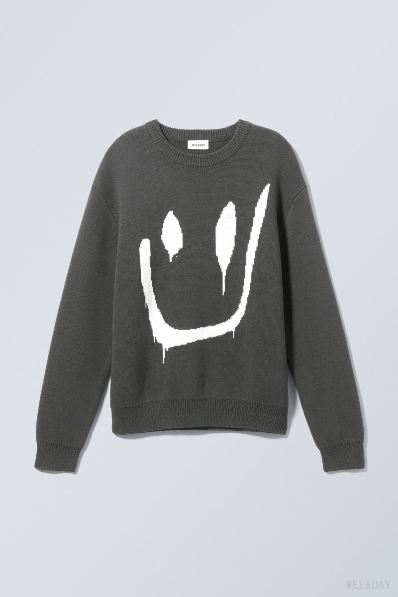 Weekday Fabian グラフィック Sweater セーター メンズ Drippy Smiling Face Japan | D2T-9838