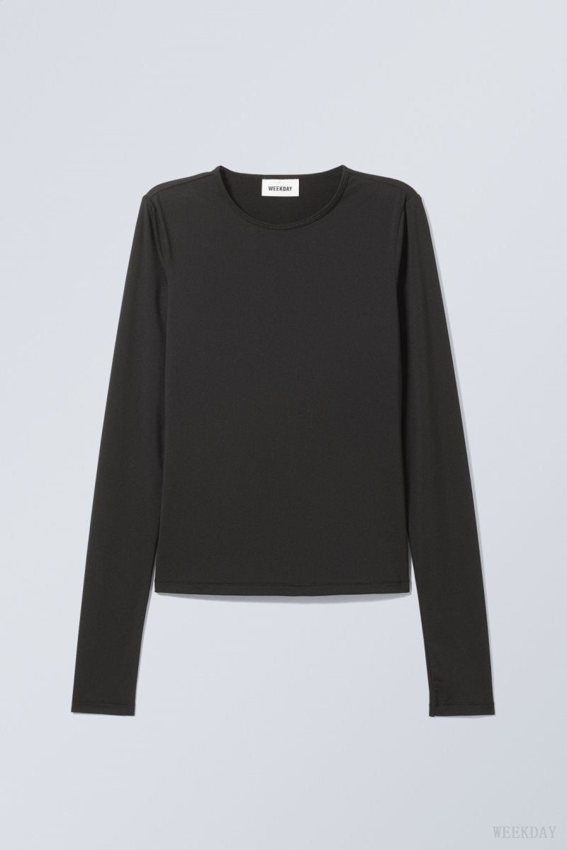 Weekday Fine Long sleeve トップス レディース 黒 Japan | Z6G-8828